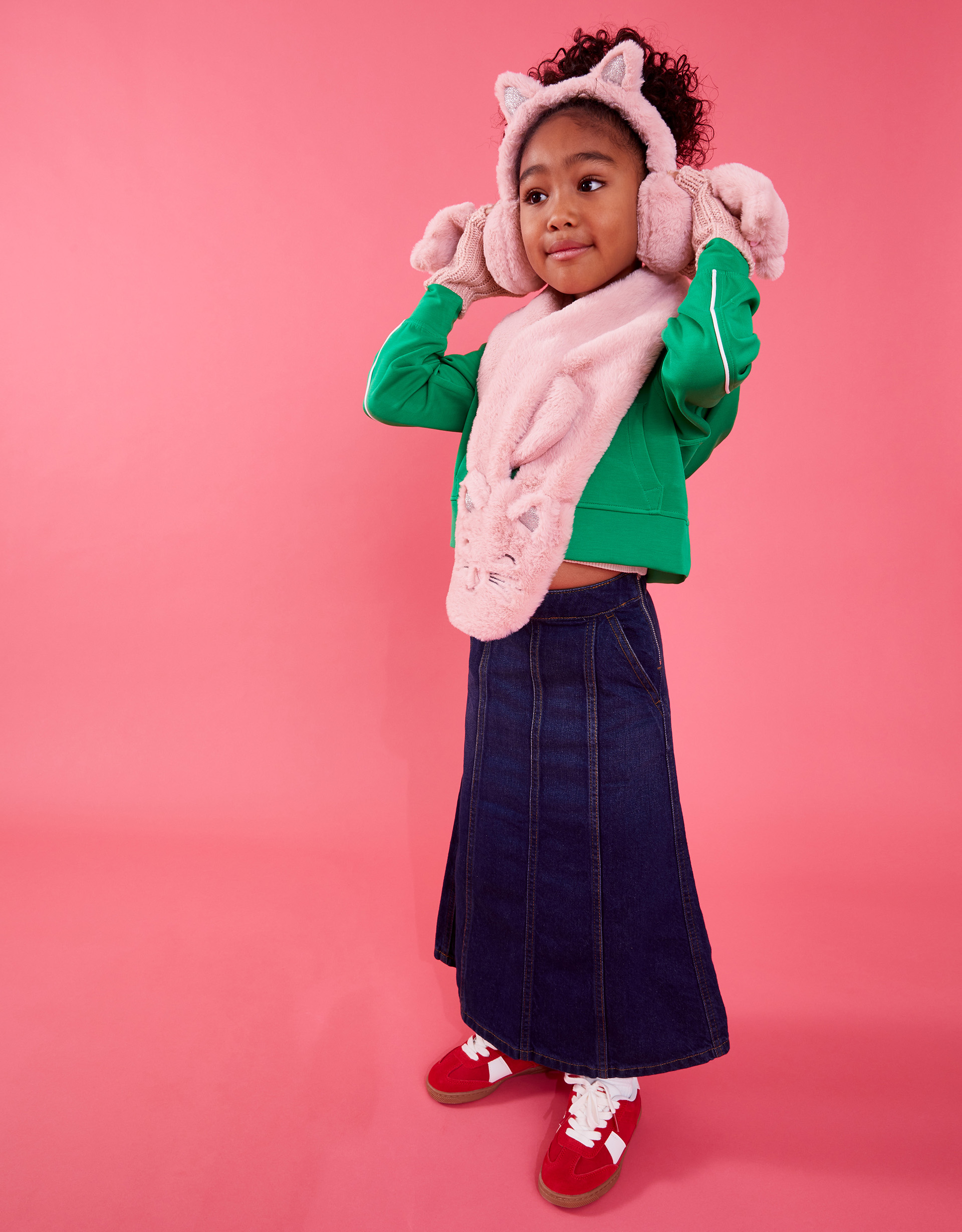 Cat Fingerless Mitten Gloves Pink, Girl's