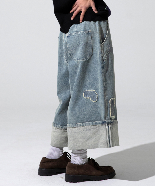 XP284 Boro Patchwork Bermuda Denim Pants