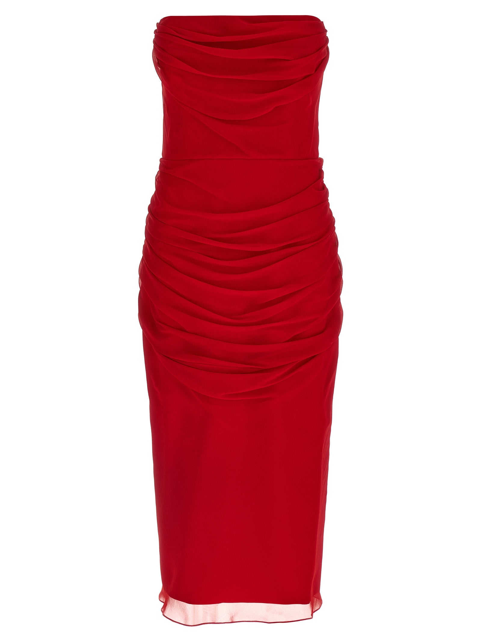 Silk Chiffon Ruched Dress — Red