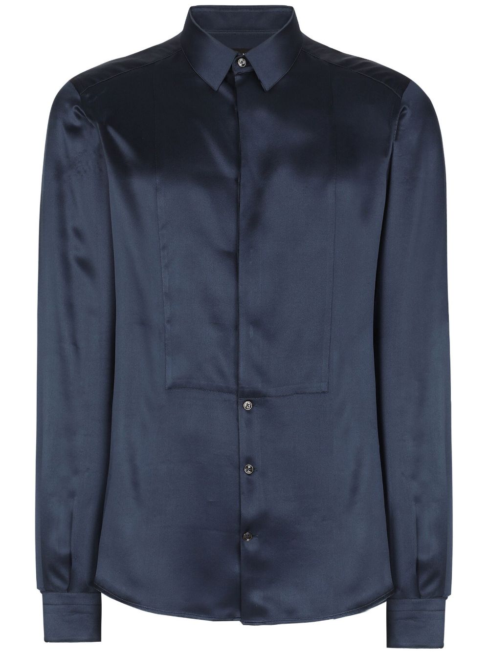 Long-sleeved satin-finish silk shirt - Blue