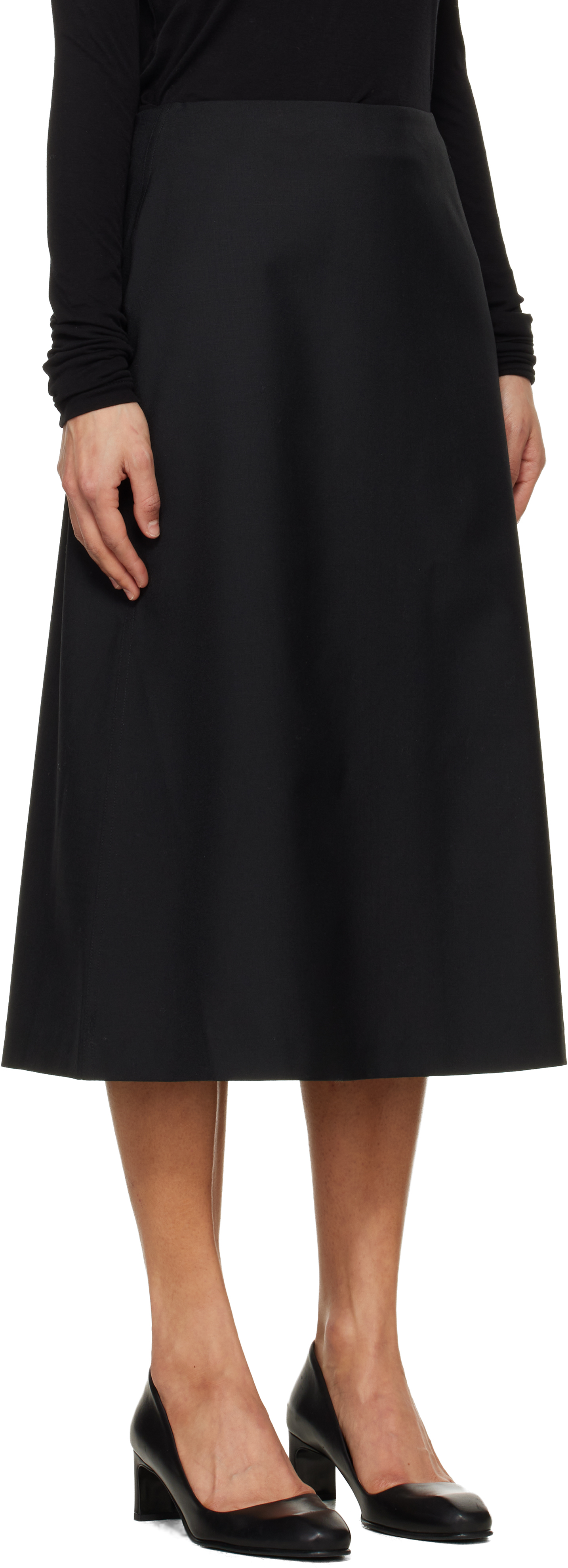 Black Wool Midi Skirt