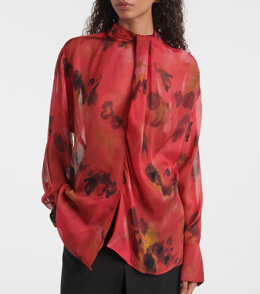 Draped printed silk blouse