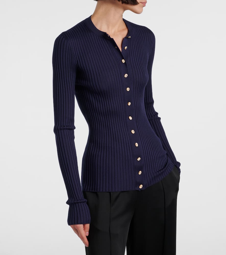 Ribbed-knit silk cardigan