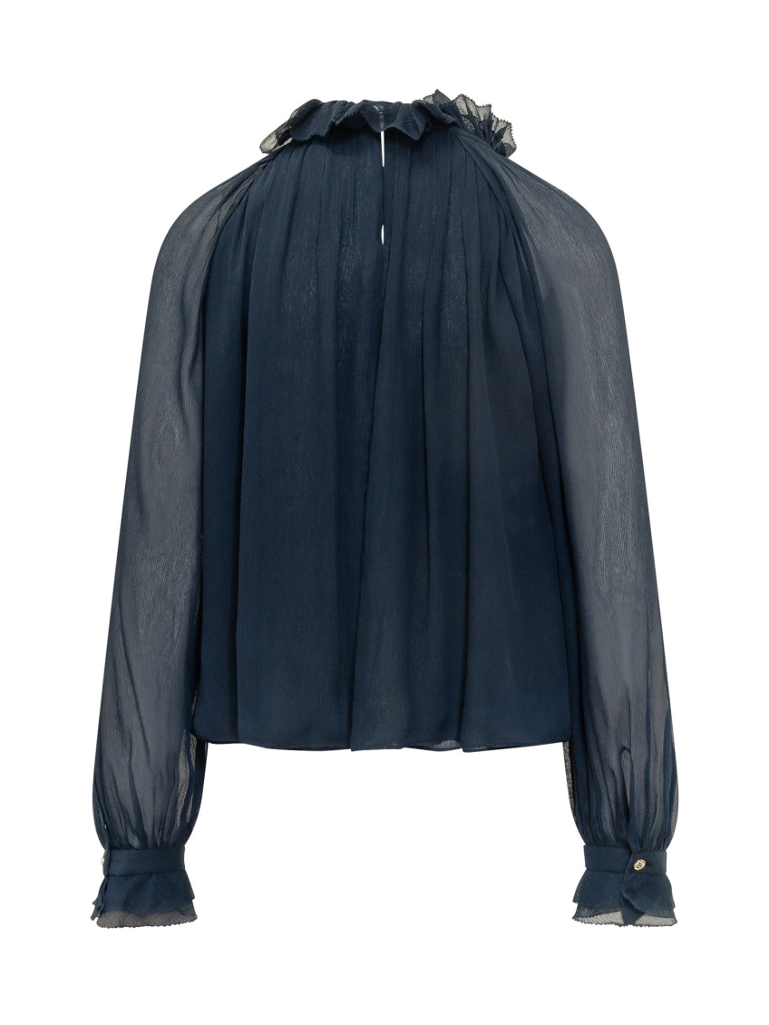 Blue Mock Collar Top