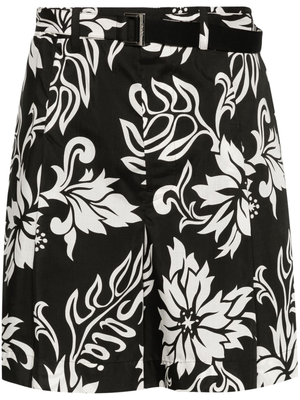 Floral-print belted shorts - Black