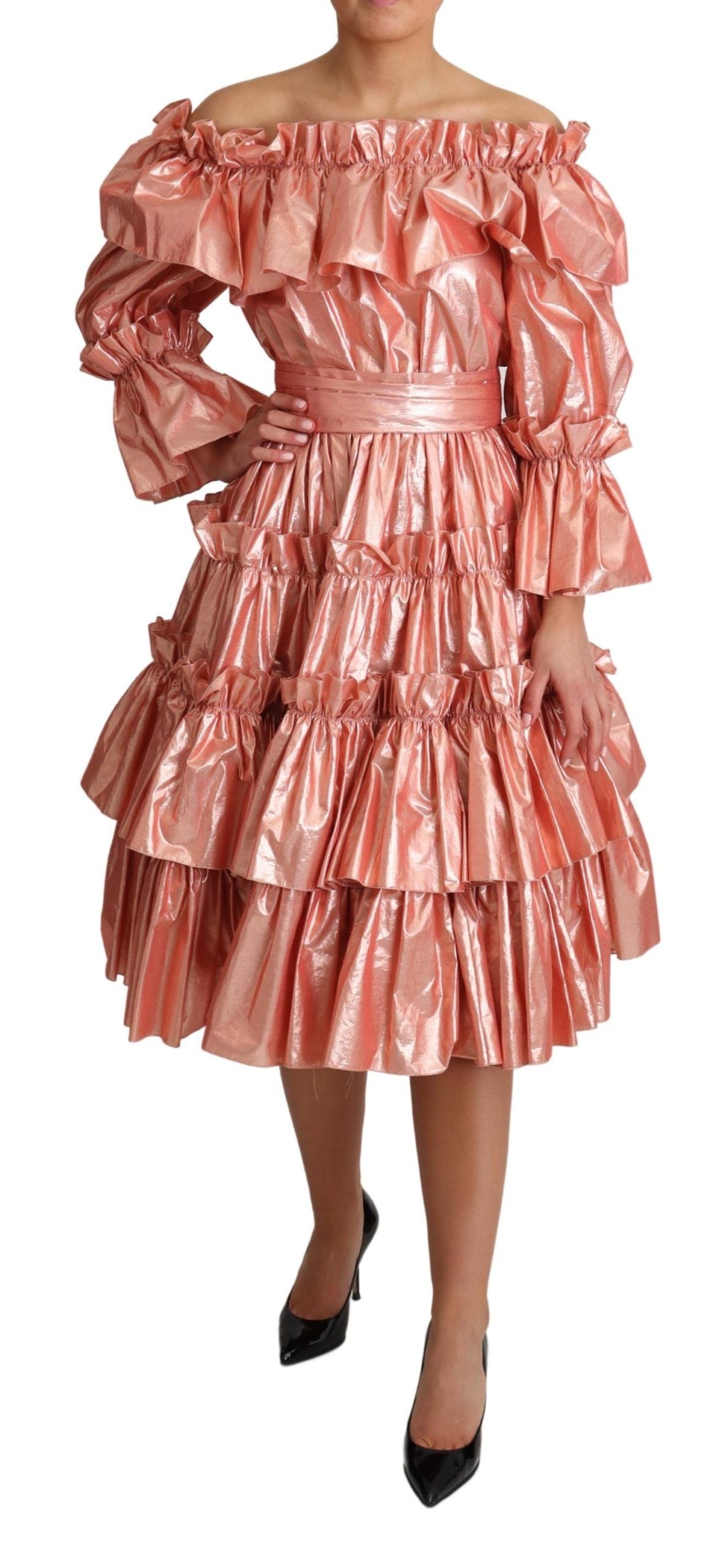 Ruffled Metallic Dress — Pink