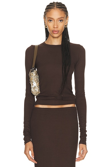Eterne Long Sleeve Fitted Top in Chocolate. S. Also in