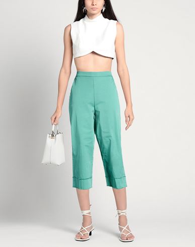 Woman Pants Green Size L Cotton, Elastane