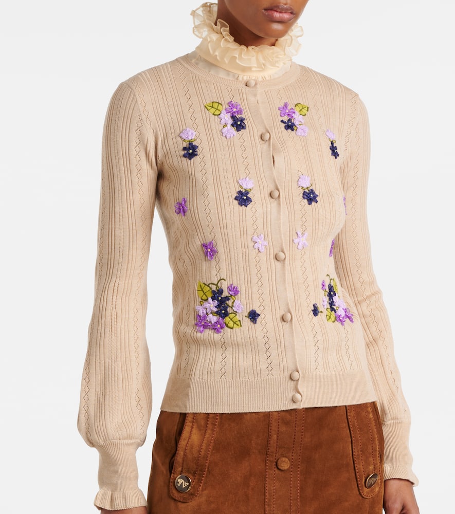 Cable-knit embroidered virgin wool cardigan