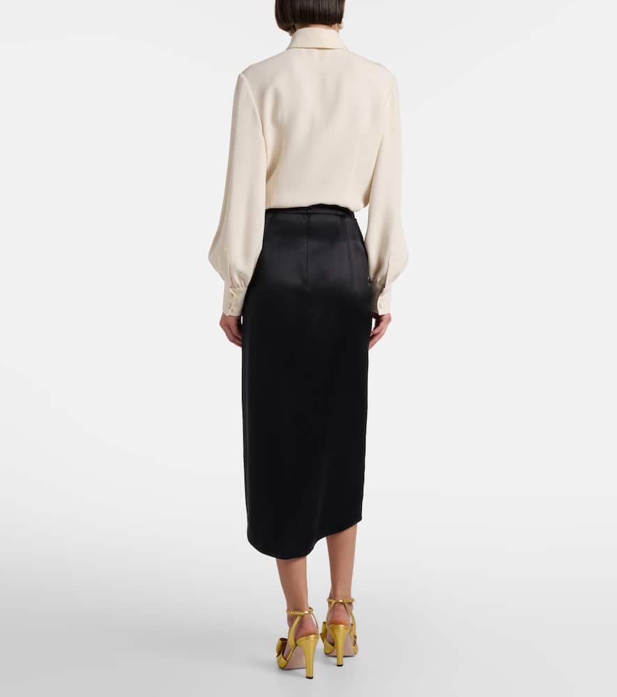 Asymmetric low-rise silk midi skirt
