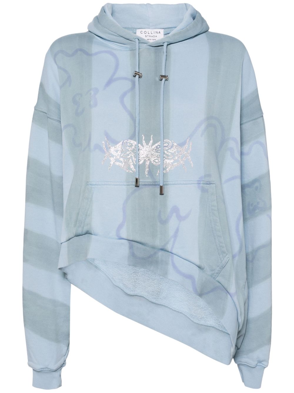 Floral silhouette-print cotton hoodie - Blue