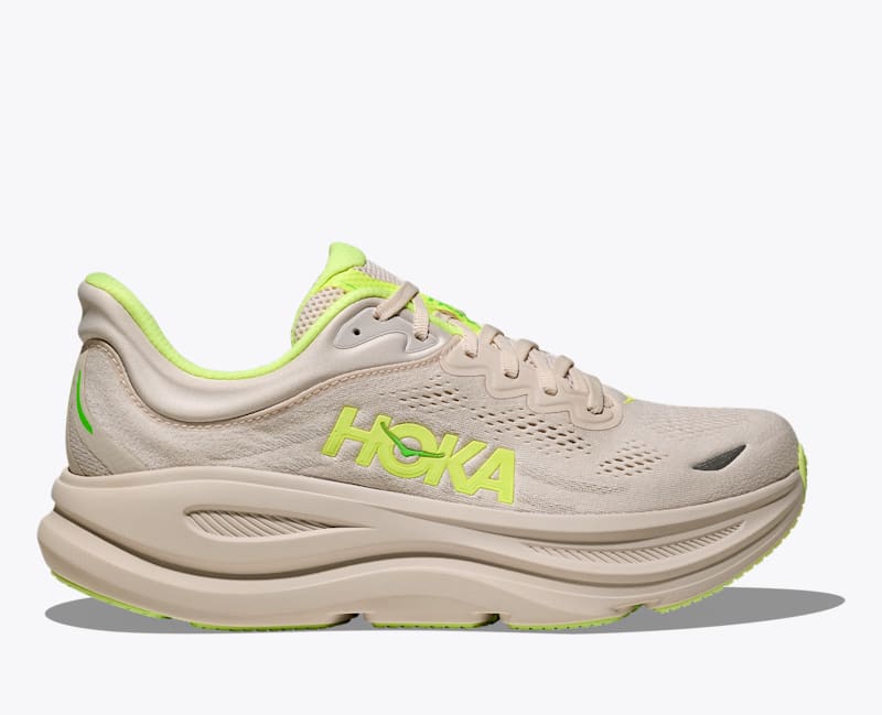 HOKA Men's Bondi 9 Shoes in Grout/Neon Yuzu