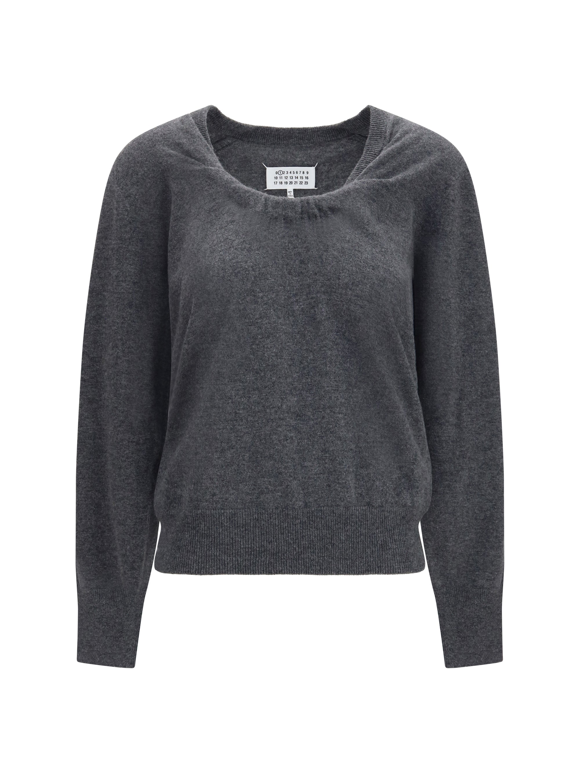 Merino Wool with Gathered Neckline Sweater — Gray