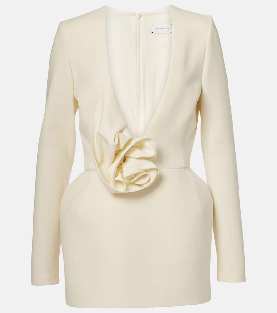 Floral-appliqué wool-blend minidress