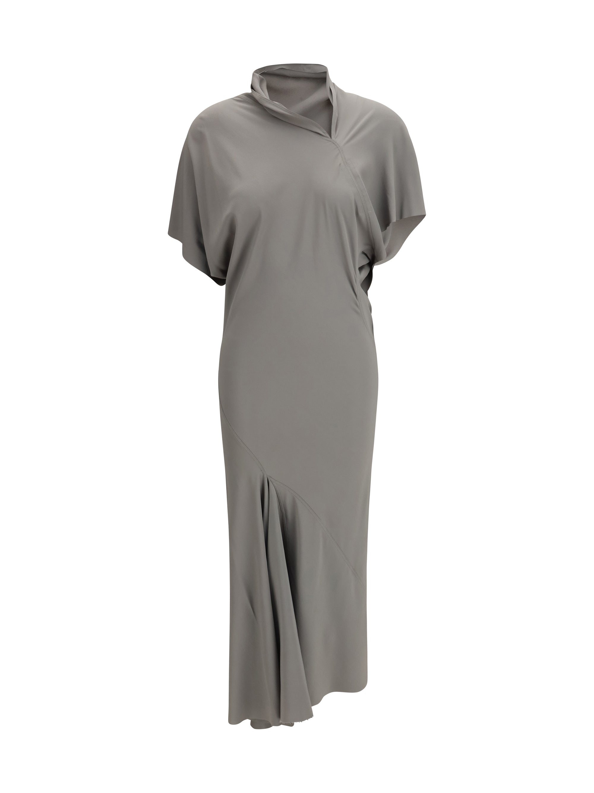 Asymmetric Acetate-Silk Dress — Gray