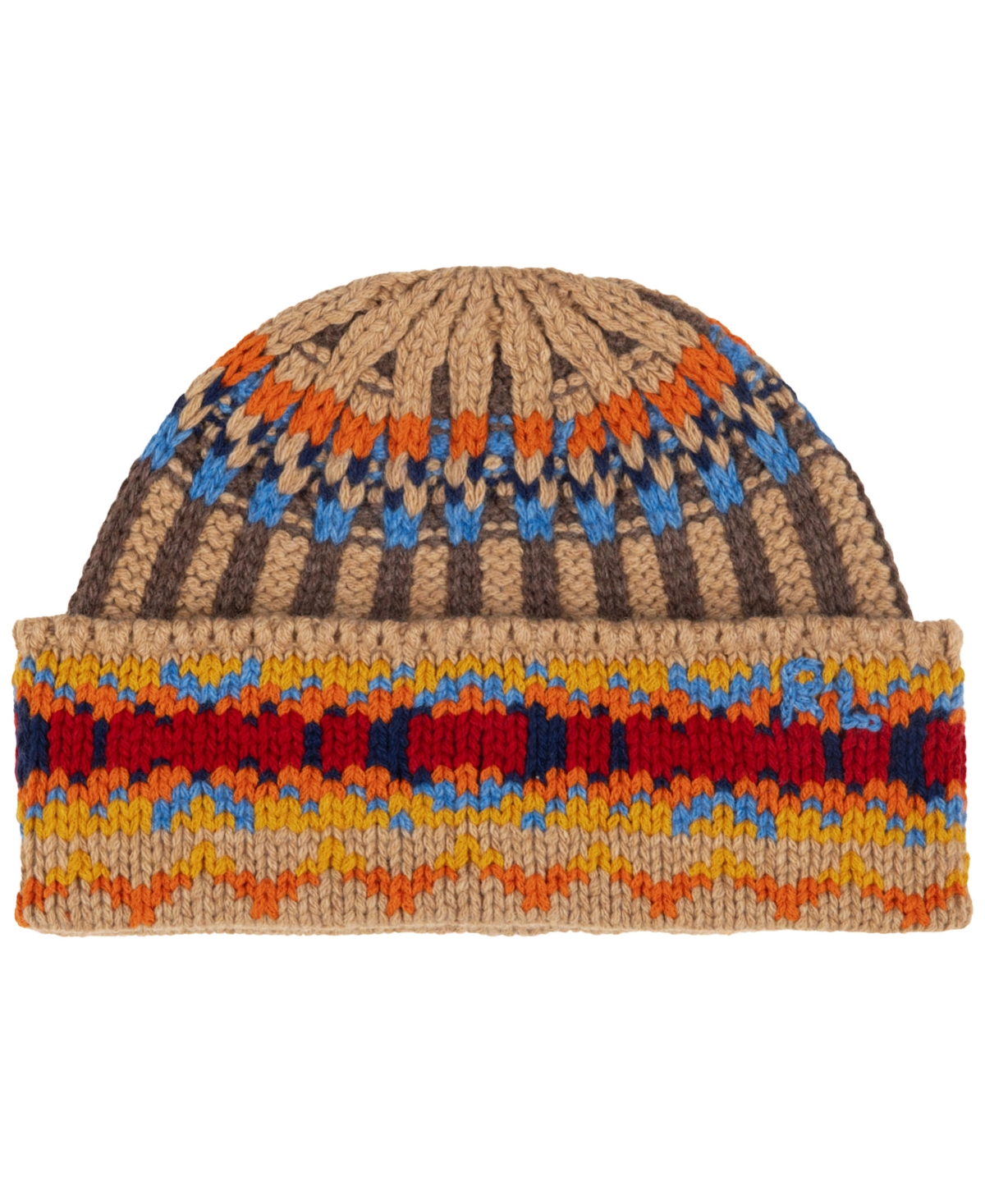 Men's Geo Rib Beanie Hat - Tan Multi