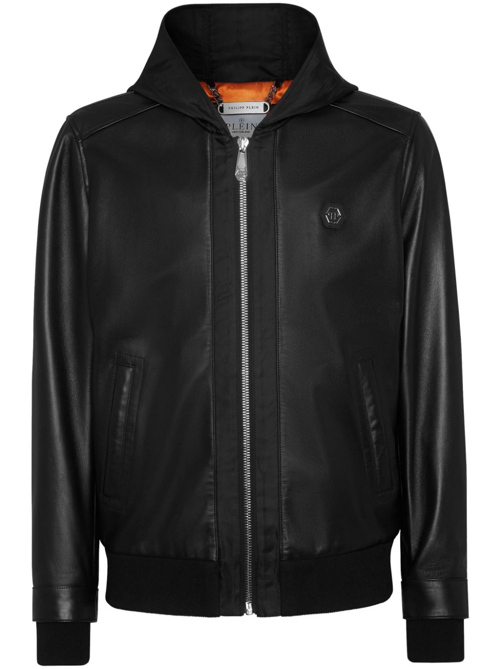Leather and satin hooded bomber jacket - Black