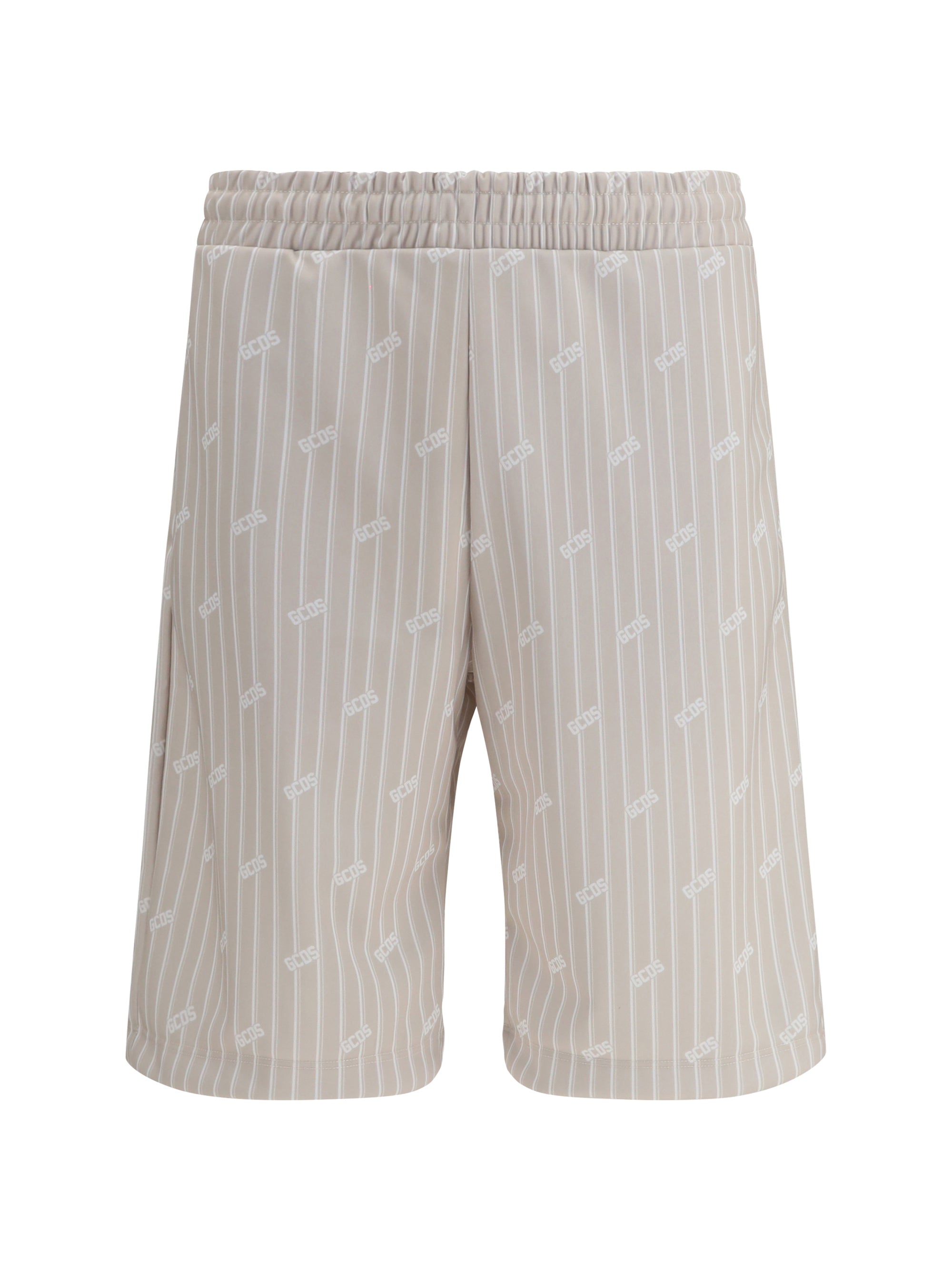 Logo Pinstripe Bermuda Shorts — Beige