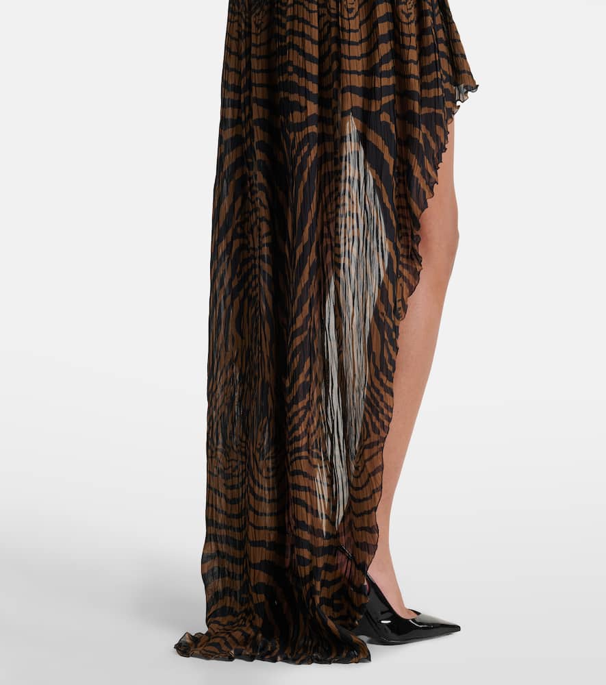 Asymmetric ruffled printed miniskirt