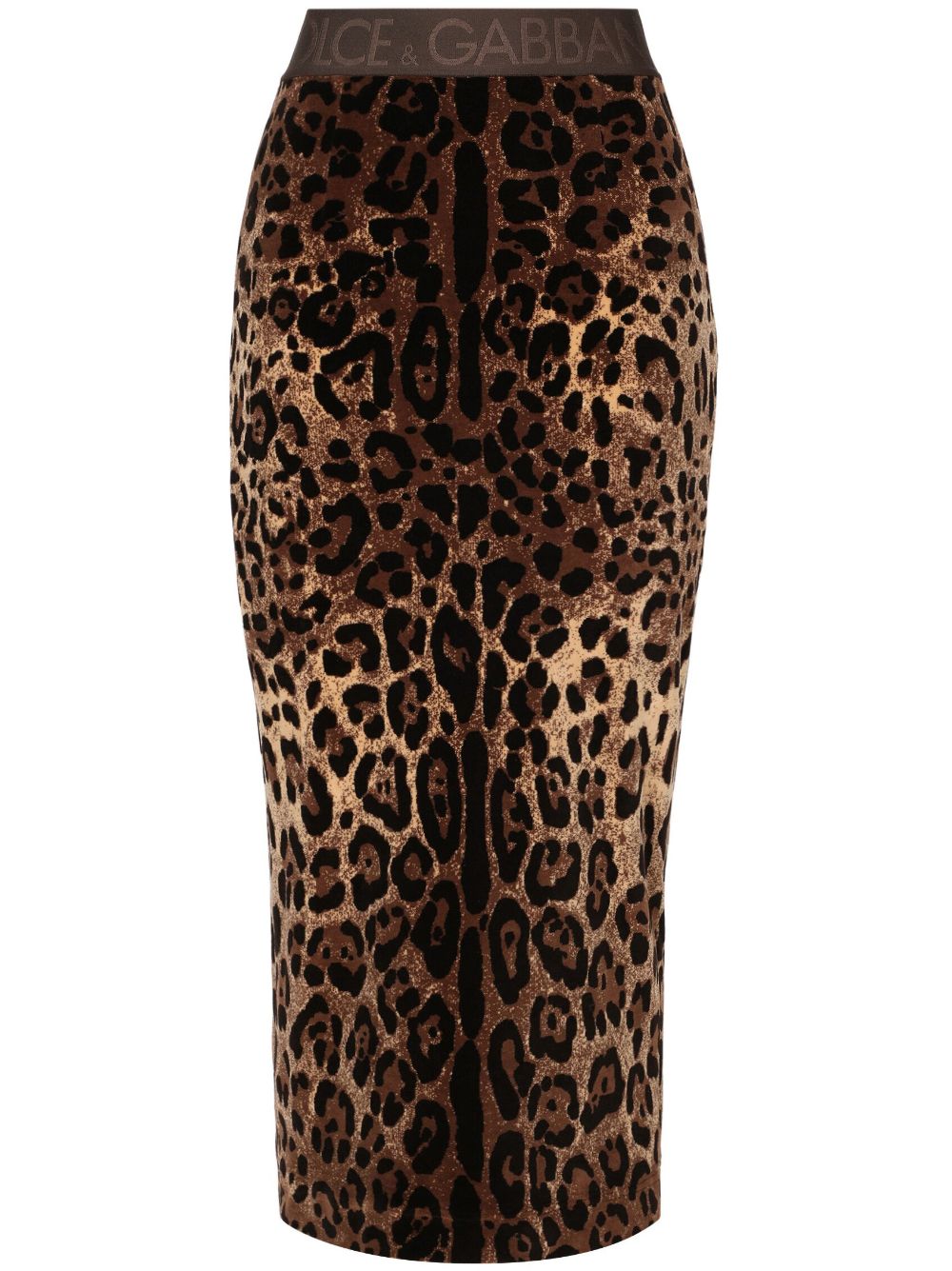 Chenille leopard-print midi skirt - Brown