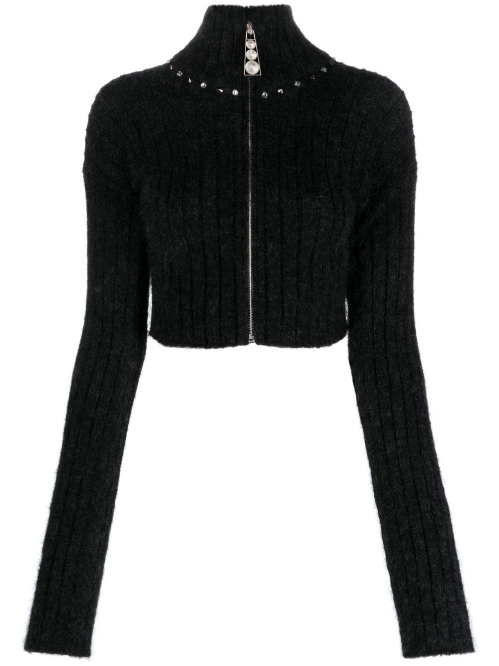 Stud-embellished zip-up cardigan - Grey