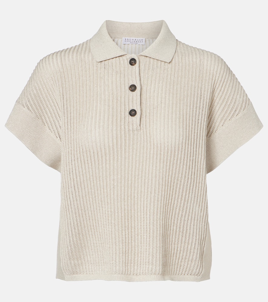 Cotton-blend lamé polo shirt