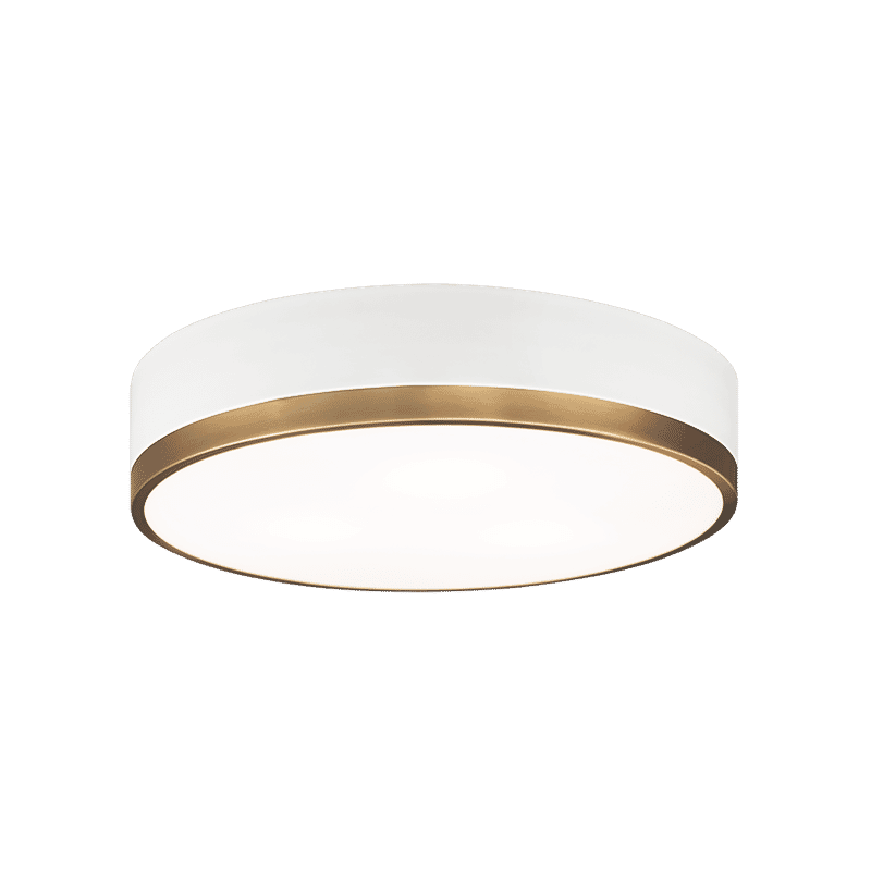 White & Aged Gold Brass Three Light Flush Mount from the Trydor Collection