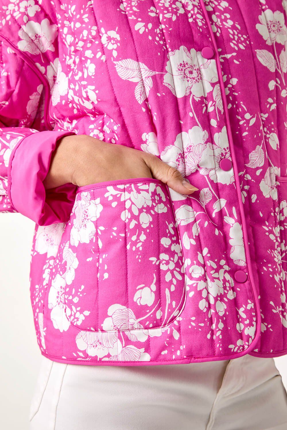 Roman Women's Floral Print Cotton Jacket in Pink