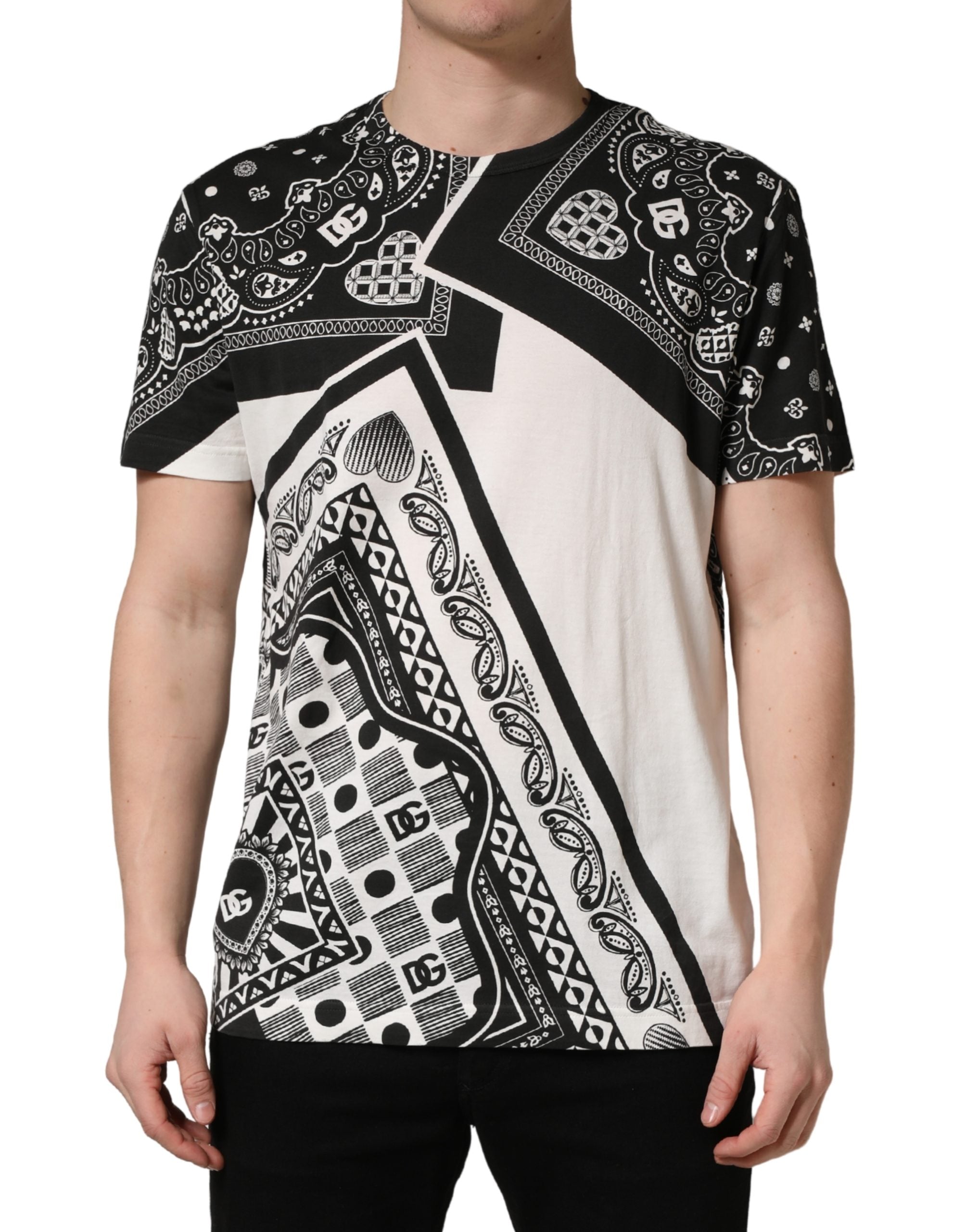 Bandana-Print Cotton T-Shirt — Black and White
