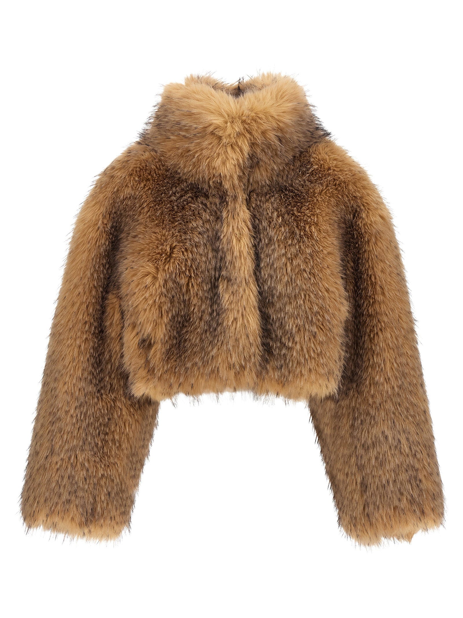 Cropped Faux Fur Jacket — Camel