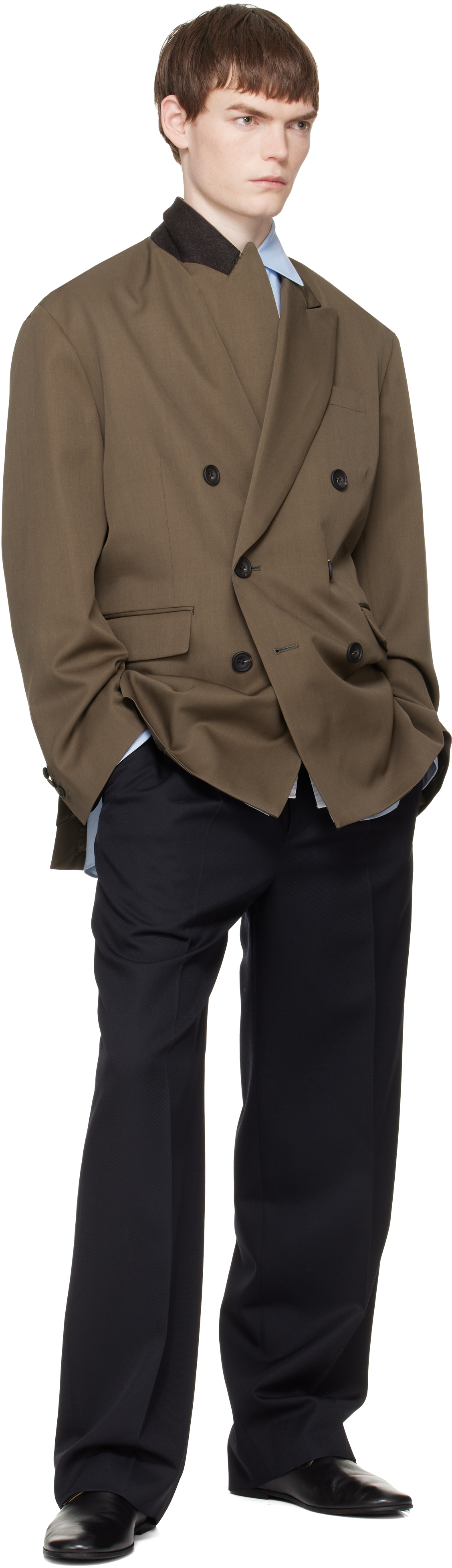 Navy Wool Kersey Straight Trousers