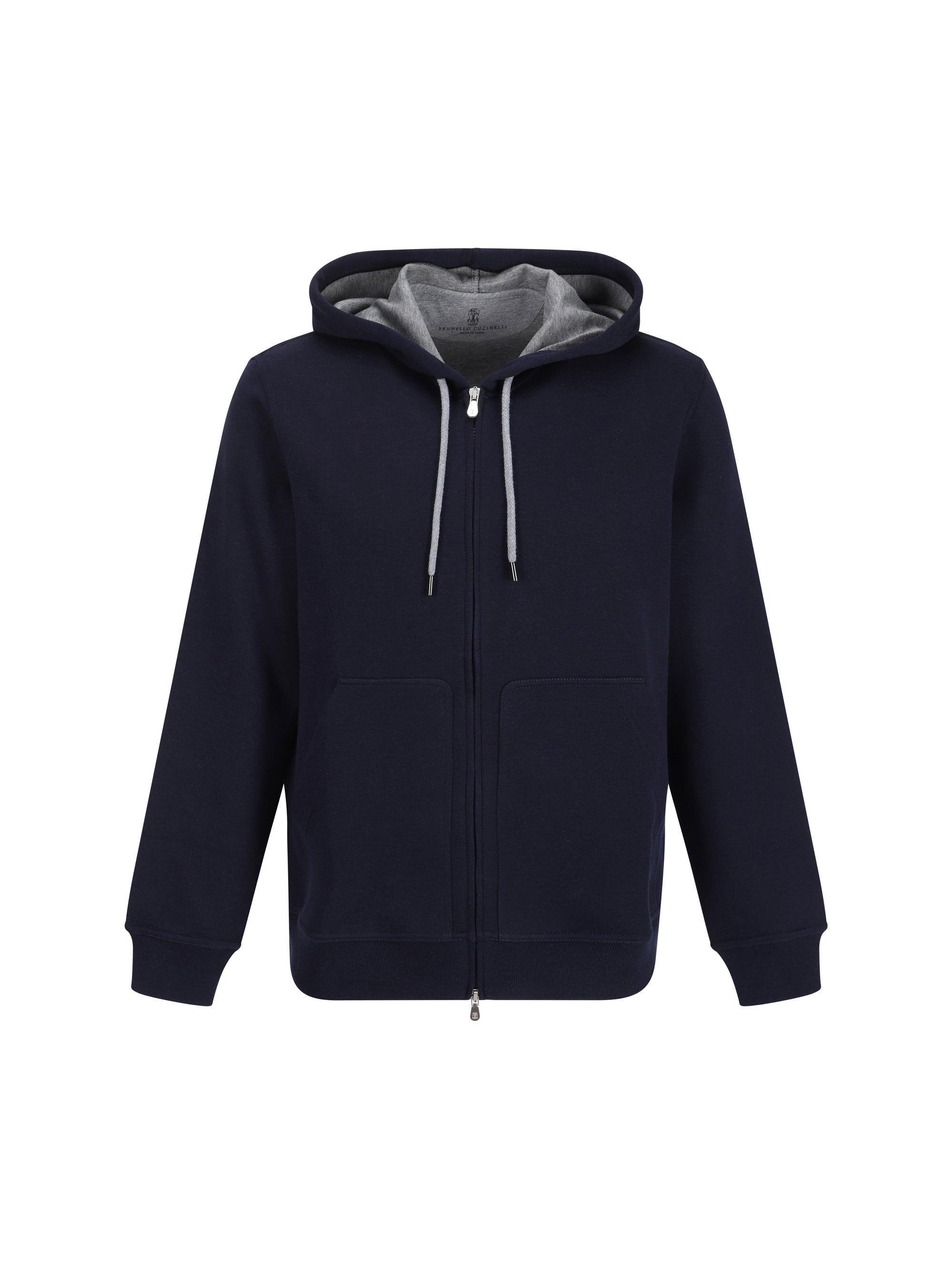 Cotton-Blend Zip-Up Hoodie — Navy