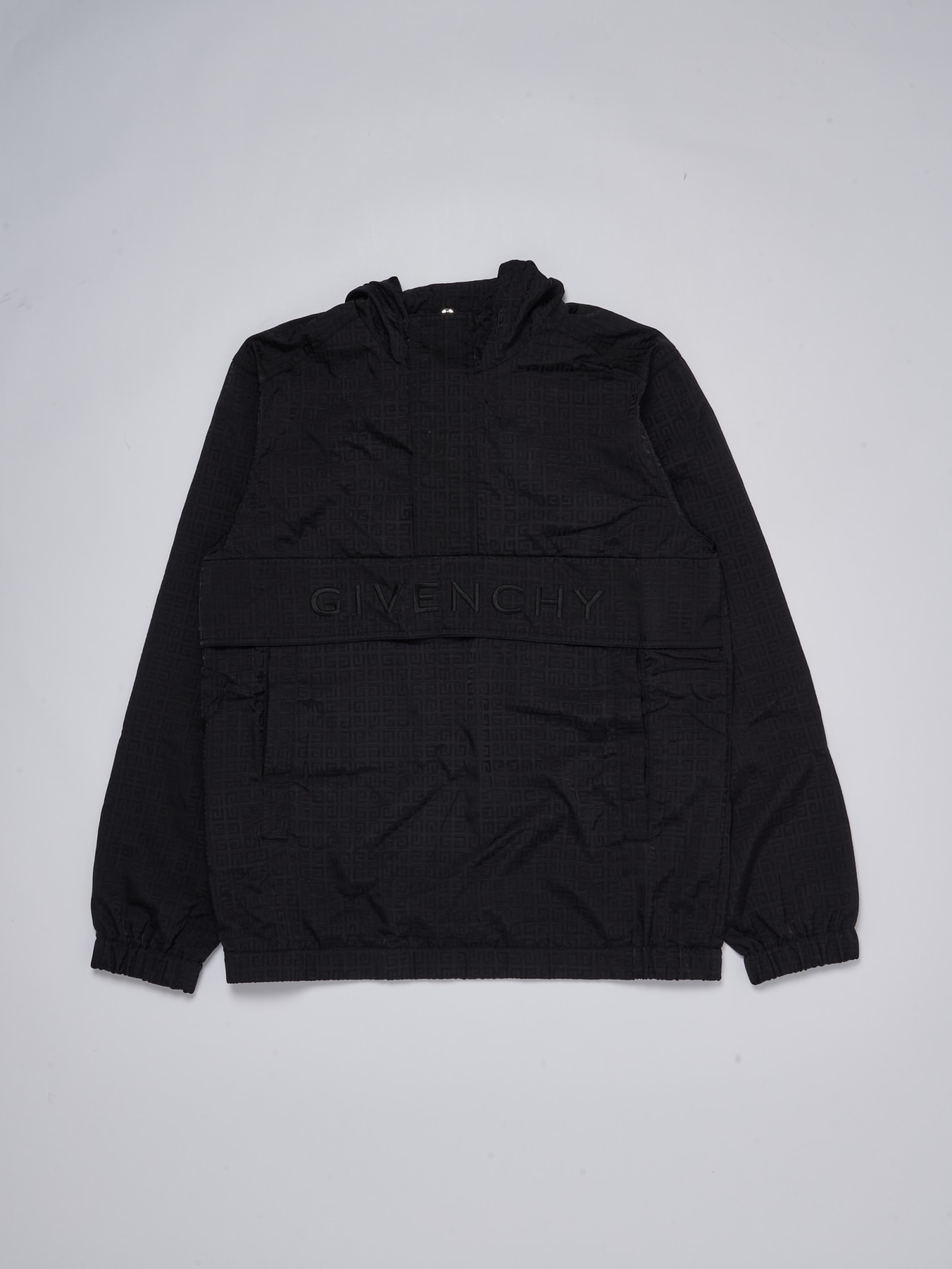 Logo-embroidered hooded jacket - Black