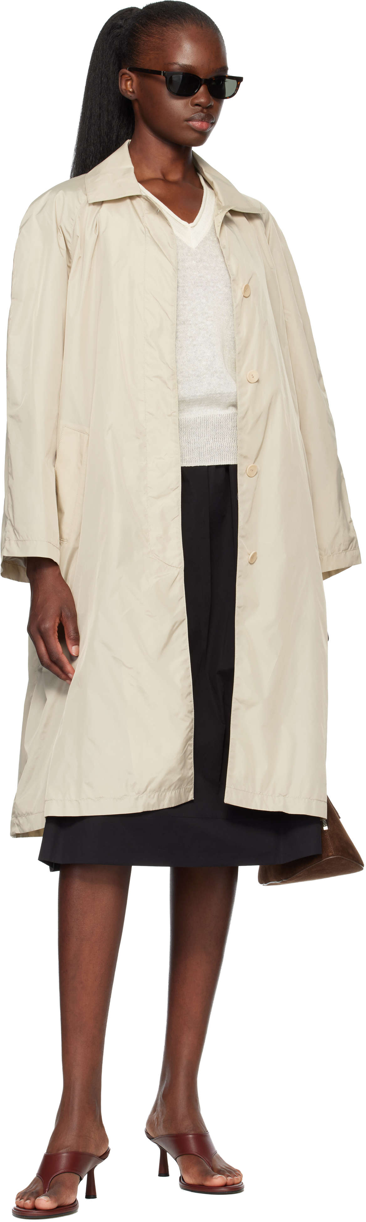 Beige Urban Nylon Trench Coat