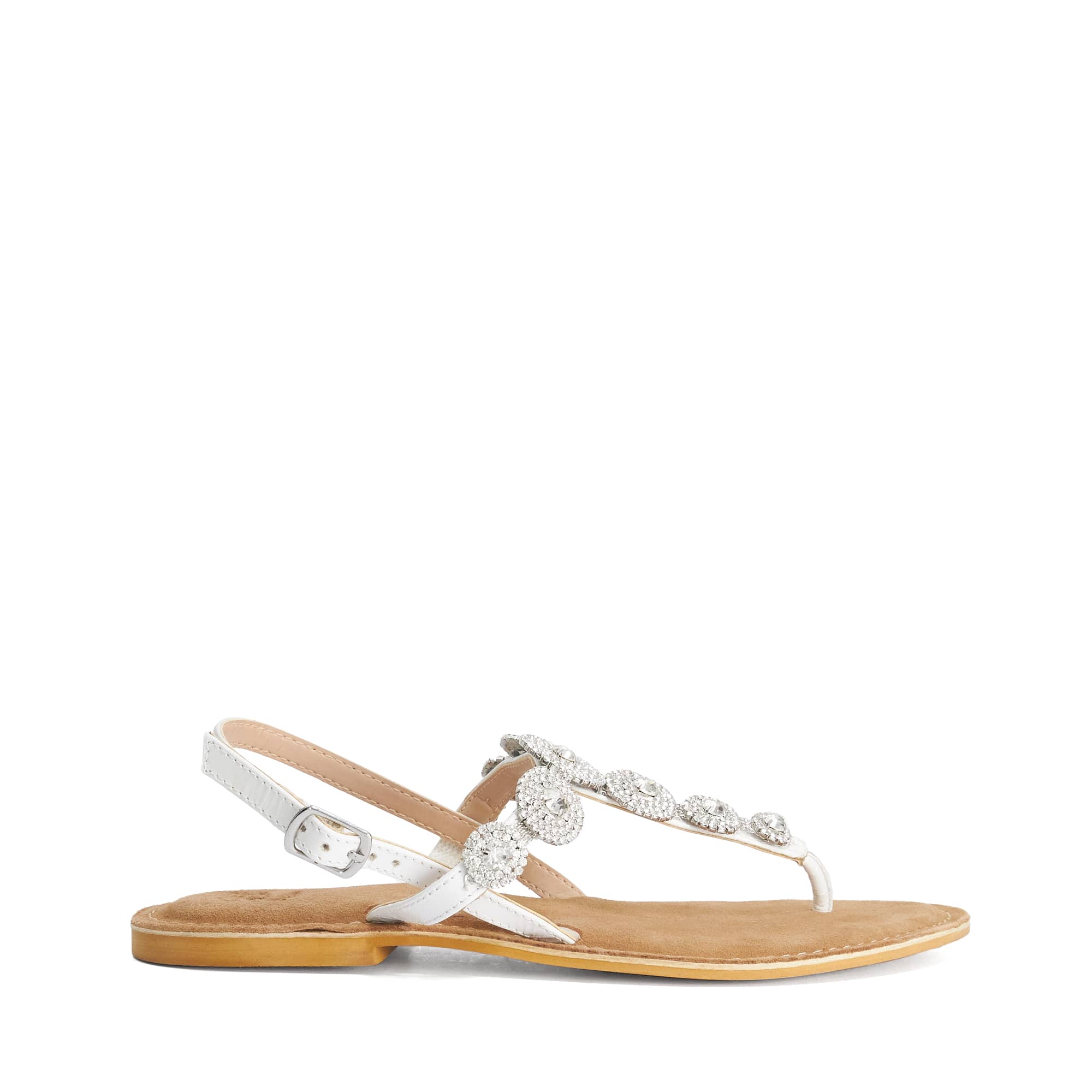 Dune London Womens Ladies Liana - Diamante Embellished Toe Post Flat Sandals - White Leather