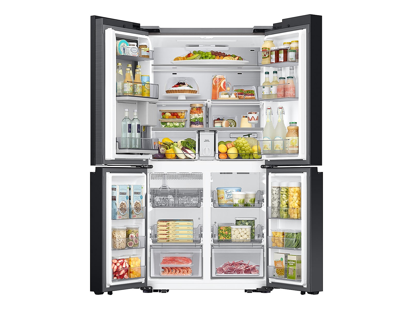 Bespoke Counter Depth 4-Door Flex™ Refrigerator (23 cu. ft.) with Beverage Center ™ in Stainless Steel - (with Customizable Door Panel Colors)