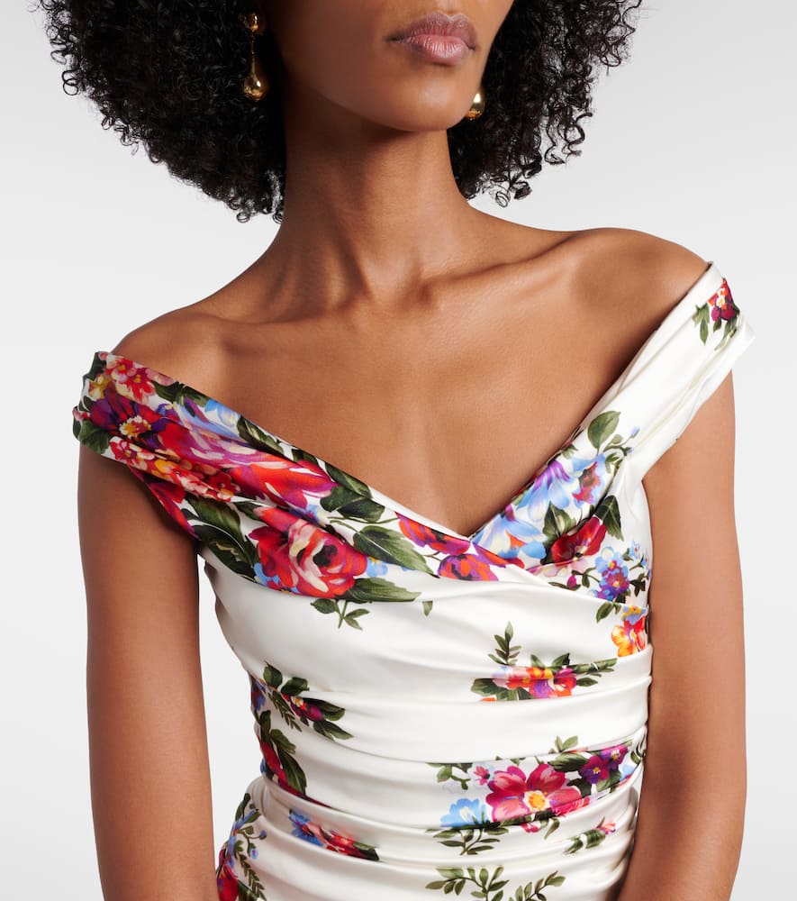 Draped floral satin midi dress