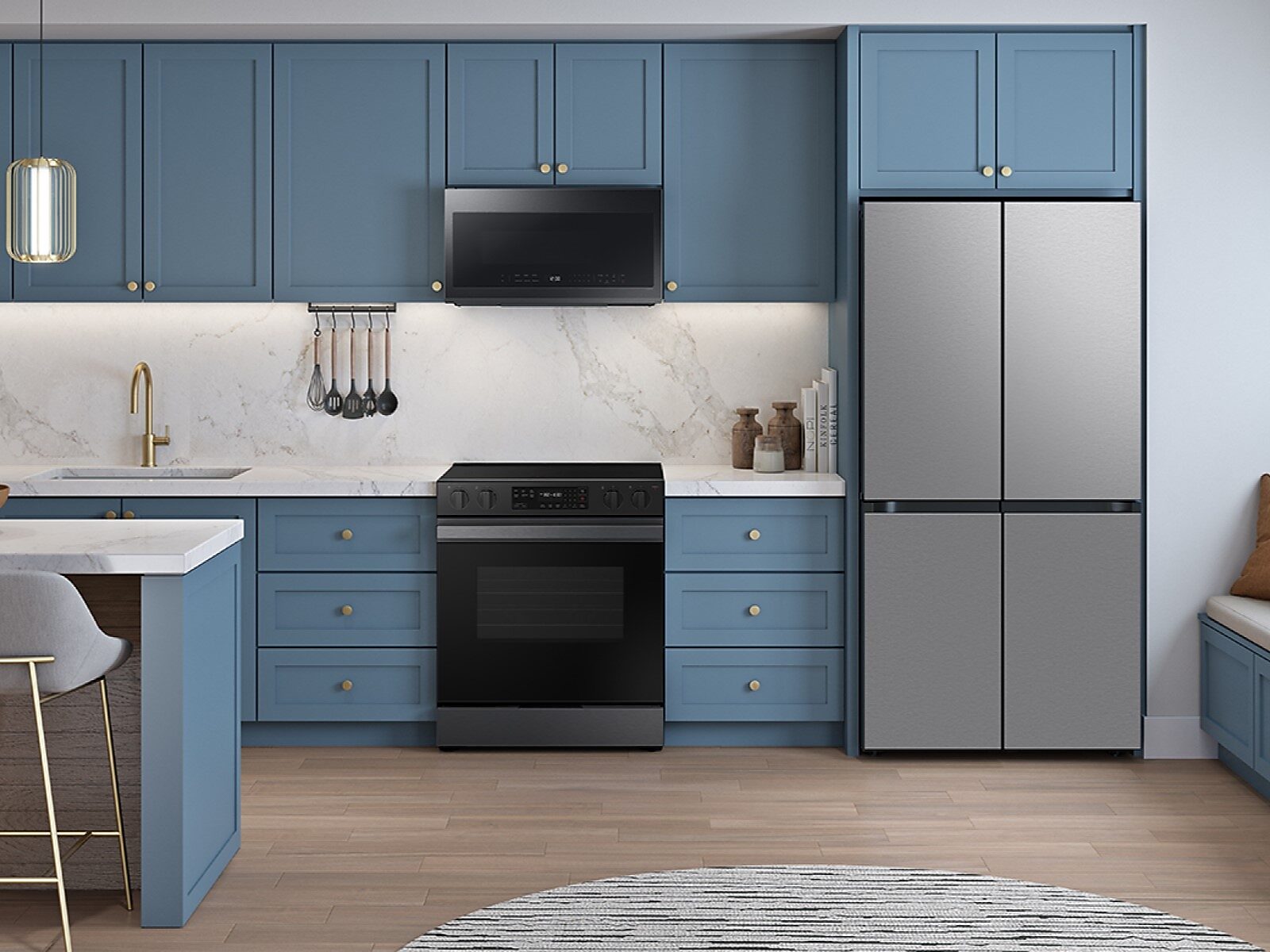 Bespoke Counter Depth 4-Door Flex™ Refrigerator (23 cu. ft.) with Beverage Center ™ in Stainless Steel - (with Customizable Door Panel Colors)