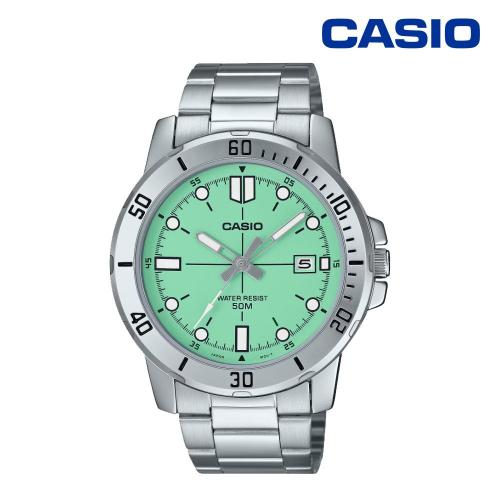 Casio 백화점AS 카시오 티파니 민트 MTP-VD01D-3E1 다이버 방수 아날로그 남성 메탈 손목시계 지코스모 공식수입