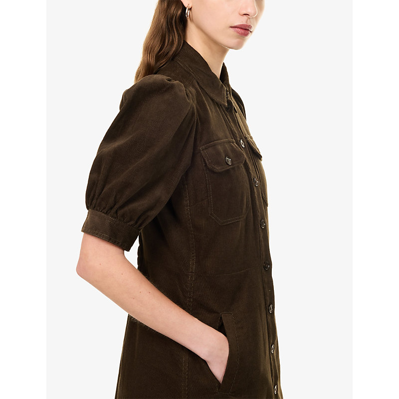 Womens Fit-And-Flare Corduroy Cotton Maxi Shirt Dress