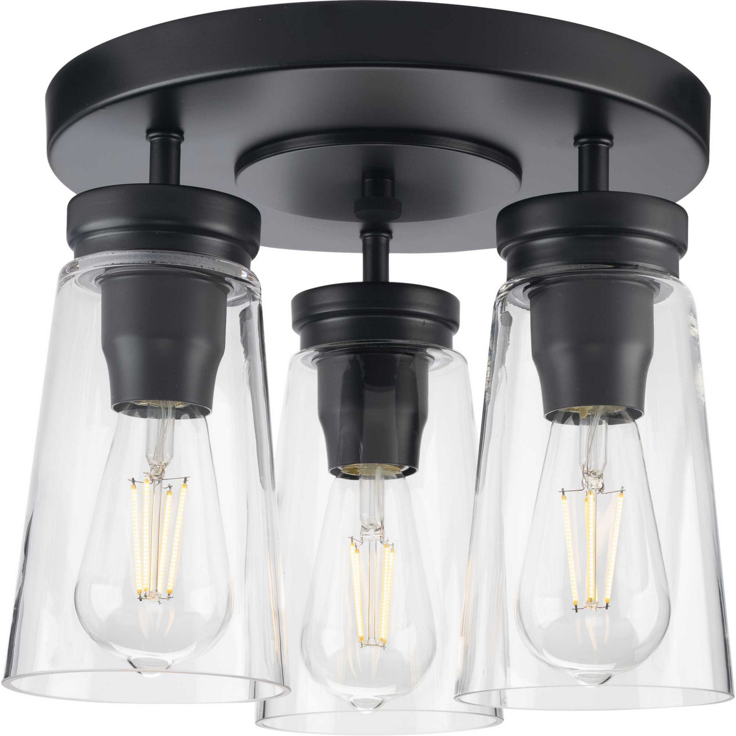 Matte Black Three Light Flush Mount from the Stockbrace Collection
