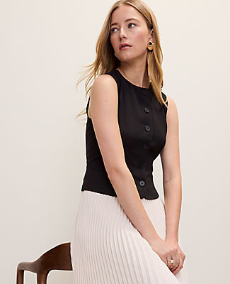 Ann Taylor Petite Pleated Crew Neck Midi Dress