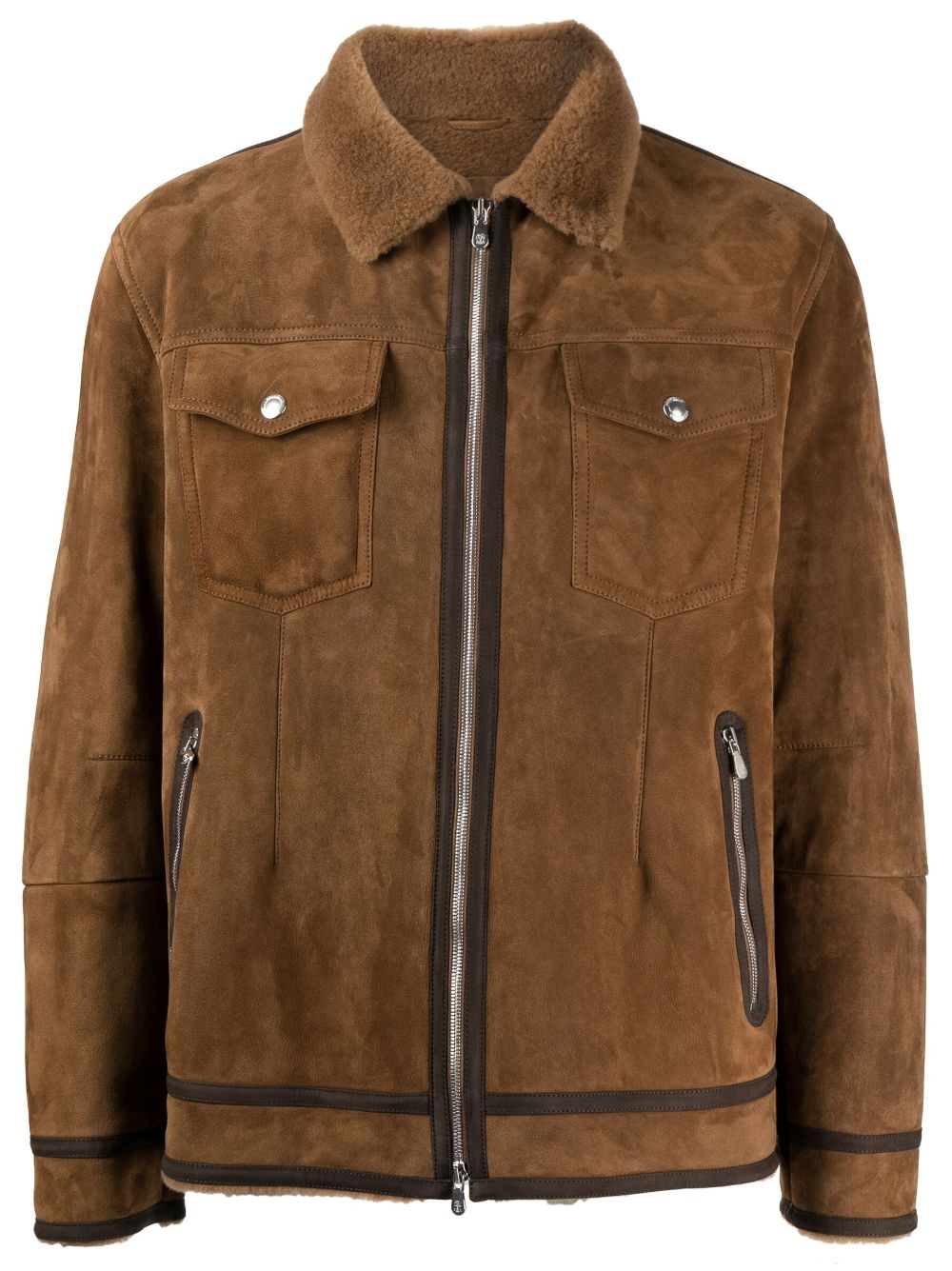 Zipped suede jacket - Brown