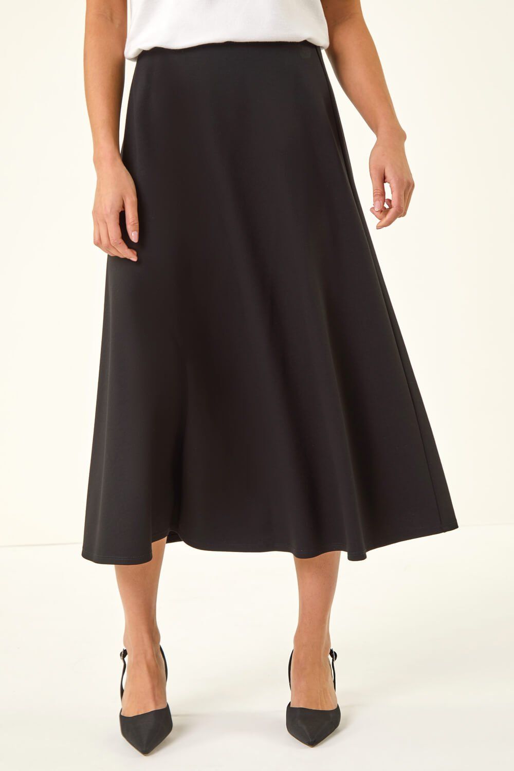 Roman Women's Petite Ponte Stretch Midi Skirt in Black