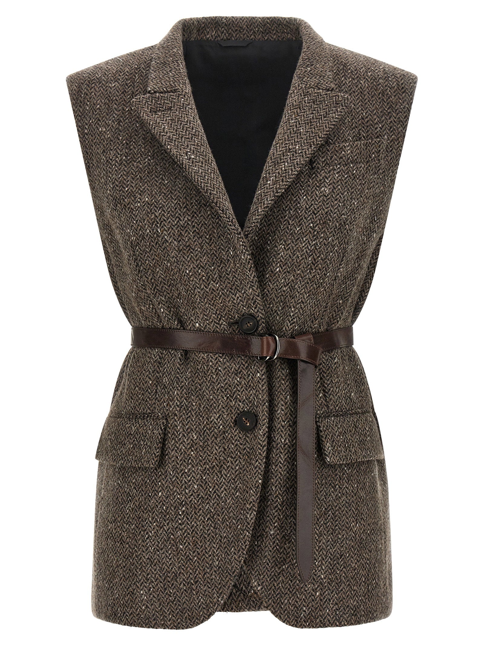 Herringbone Virgin Wool Vest — Taupe