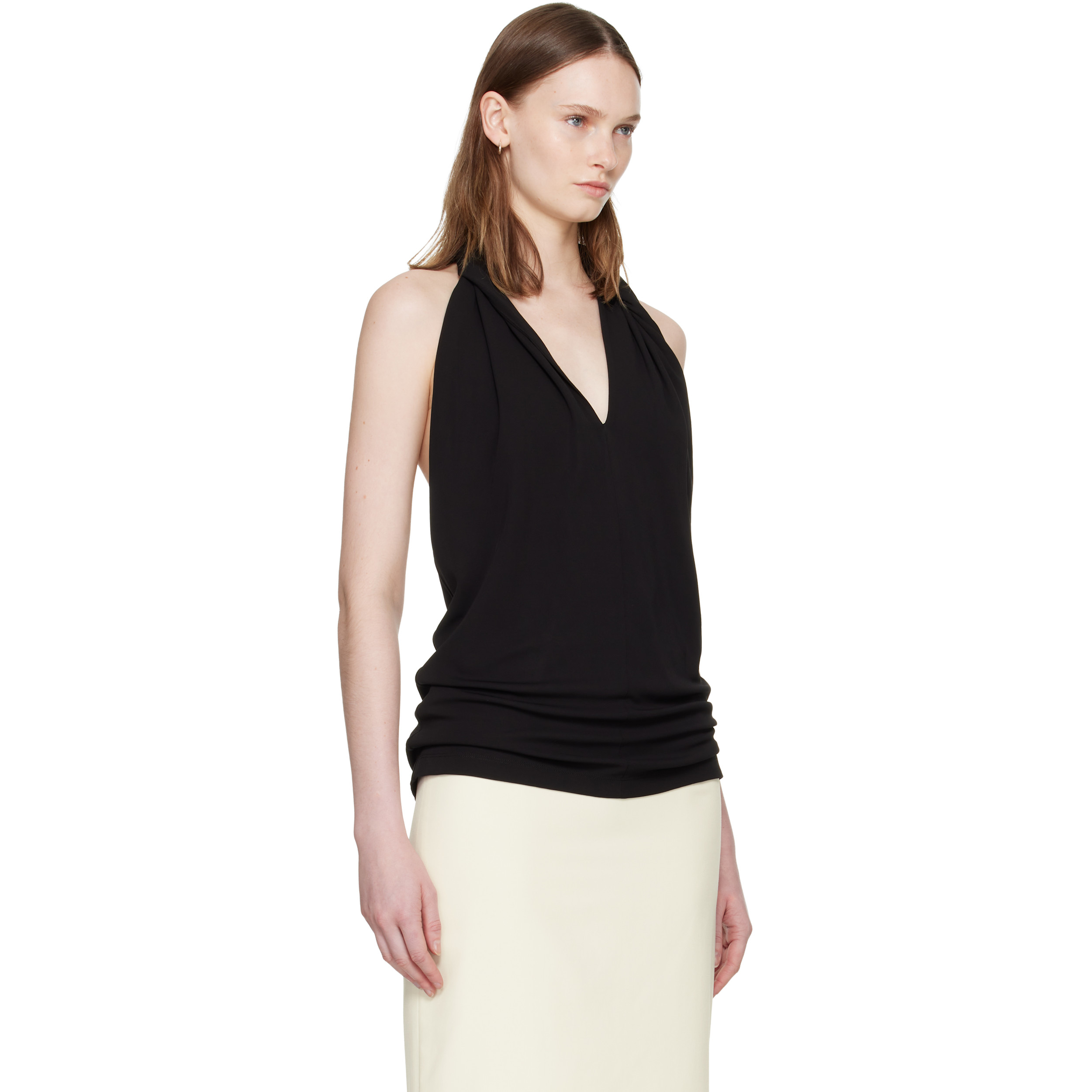 Black Twisted Jersey Halter Top