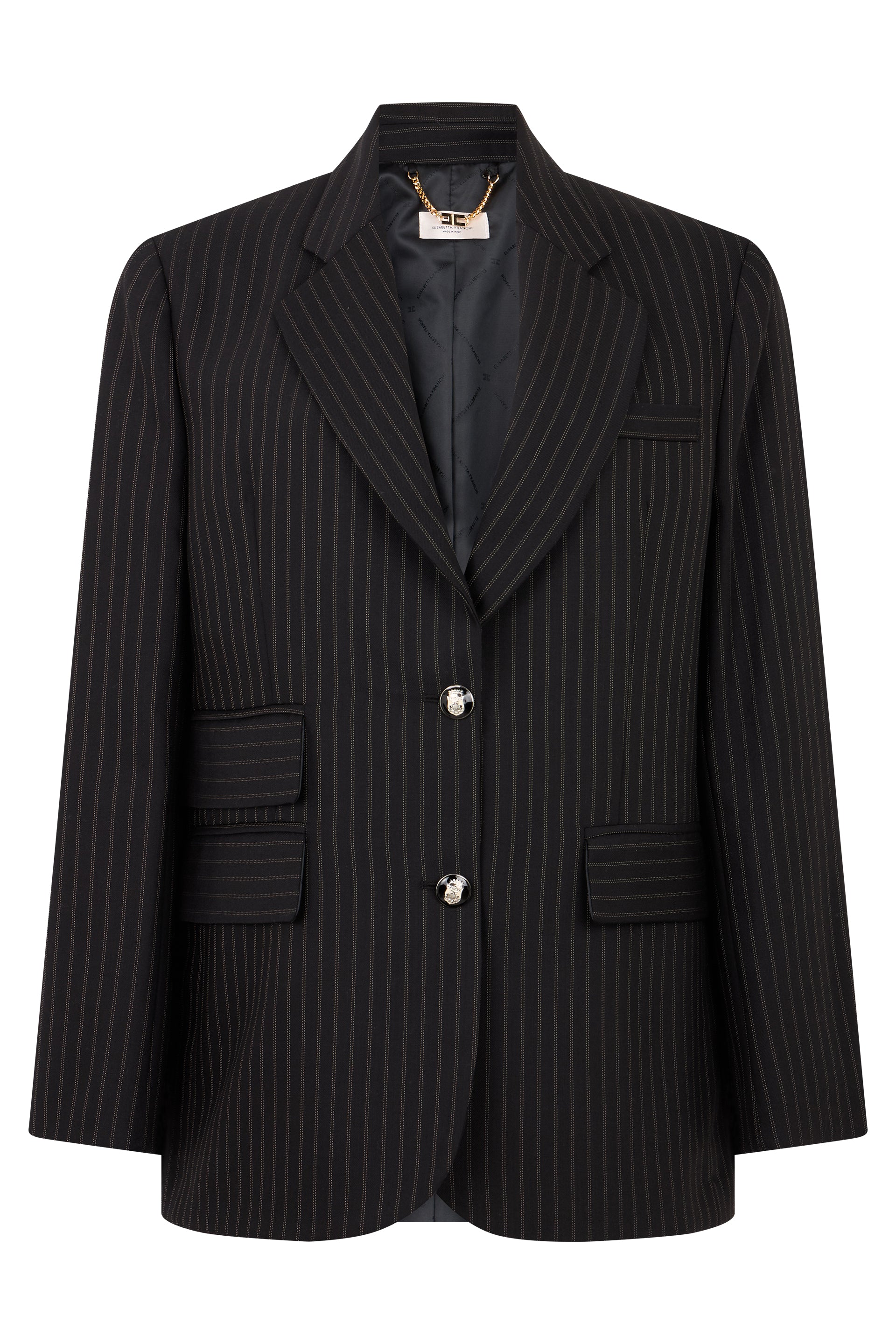 Wool Striped Structured Lapel Jacket