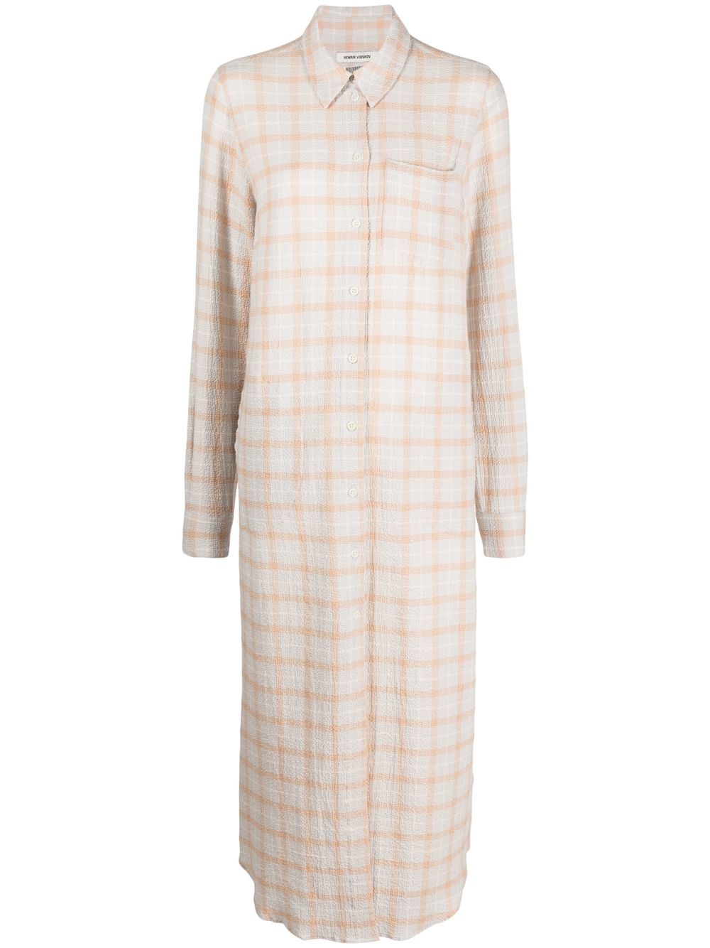 Curry-check print shirt dress - Grey
