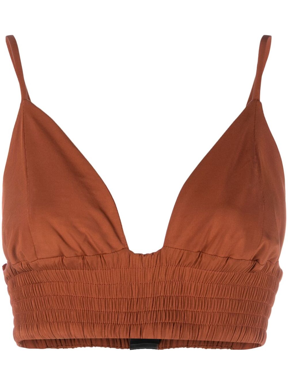 Triangle-cup shirred top - Brown