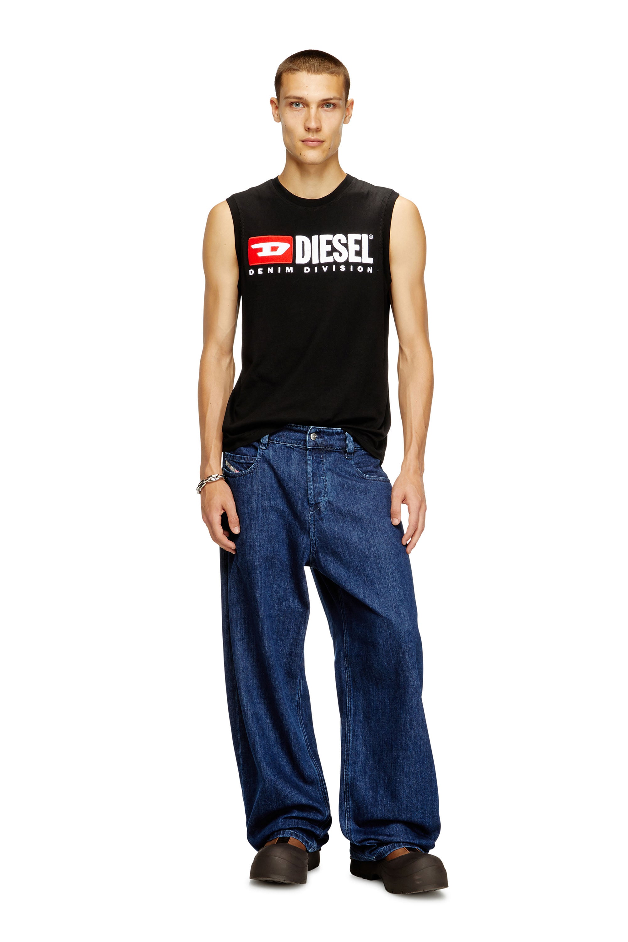 Tank top with chest logo print - T-Shirts - Man - Black